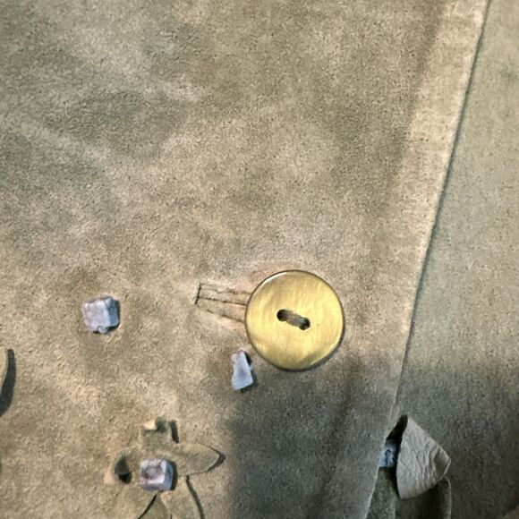 Victor Costa Sz 1X Suede Leather Green Coat Jacket Turquoise Stones FRINGE - Picture 5 of 10